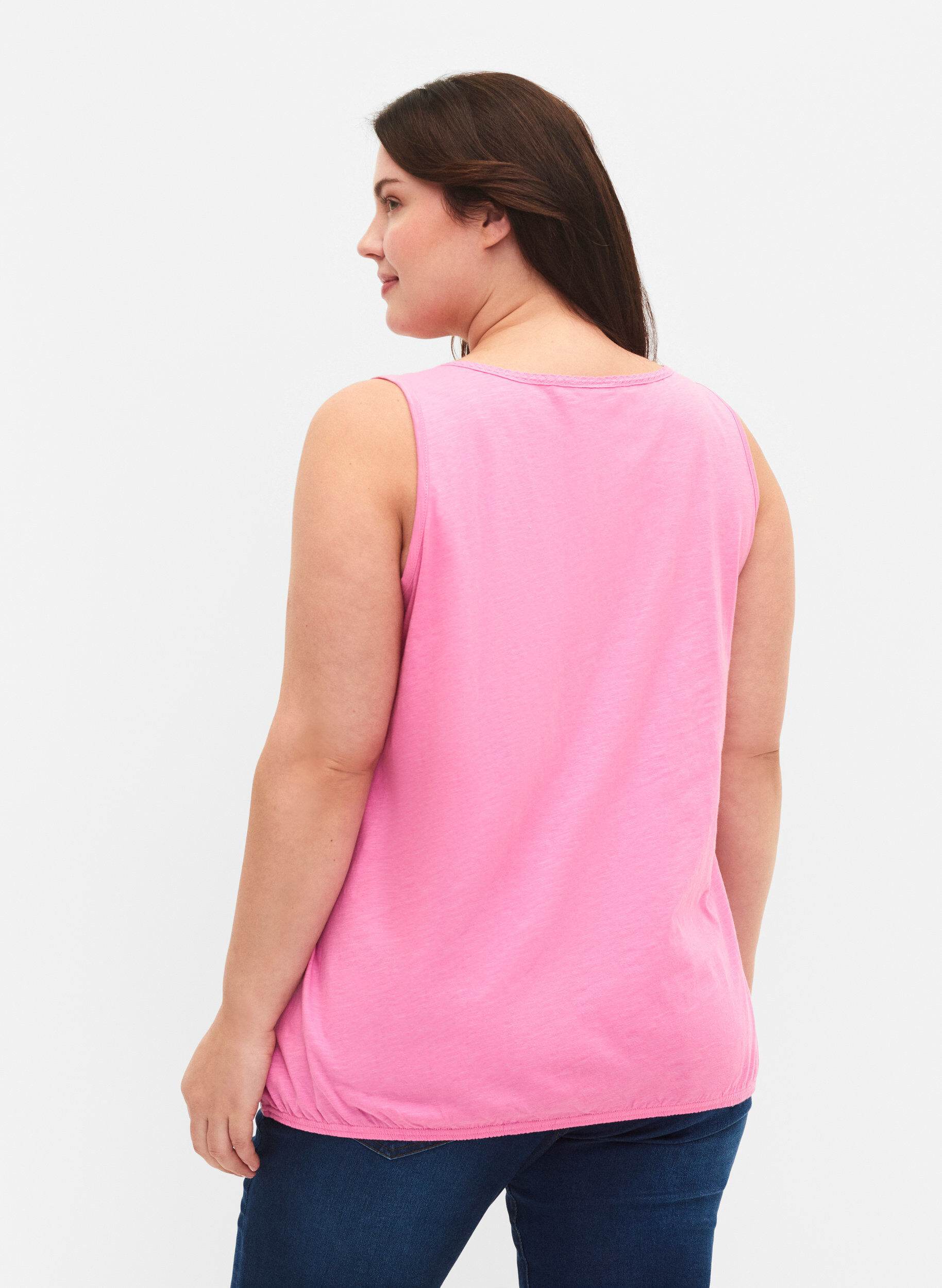 Zizzi2-pack katoenen topje met kanten randje, Rosebloom / Black, Model image number 1