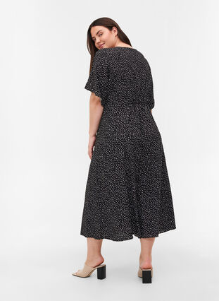Viscose midi-jurk met stippen en knopen, Black w. Dot, Model image number 1