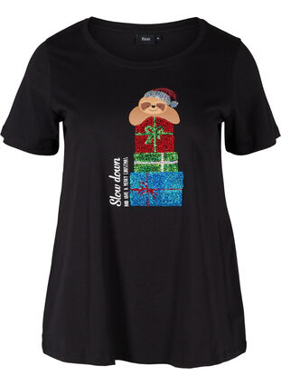 Kerst t-shirt in katoen, Black Gift, Packshot image number 0