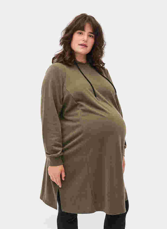 Zwangerschapssweatjurk met capuchon, Ivy Green, Model