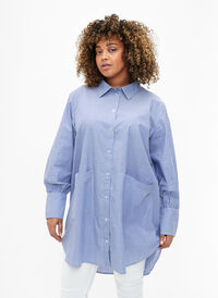 Chemise rayée ample en coton, Baja Blue Stripe, Model