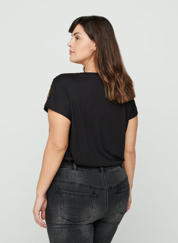 T Shirt avec manches courtes, Black, Model image number 1