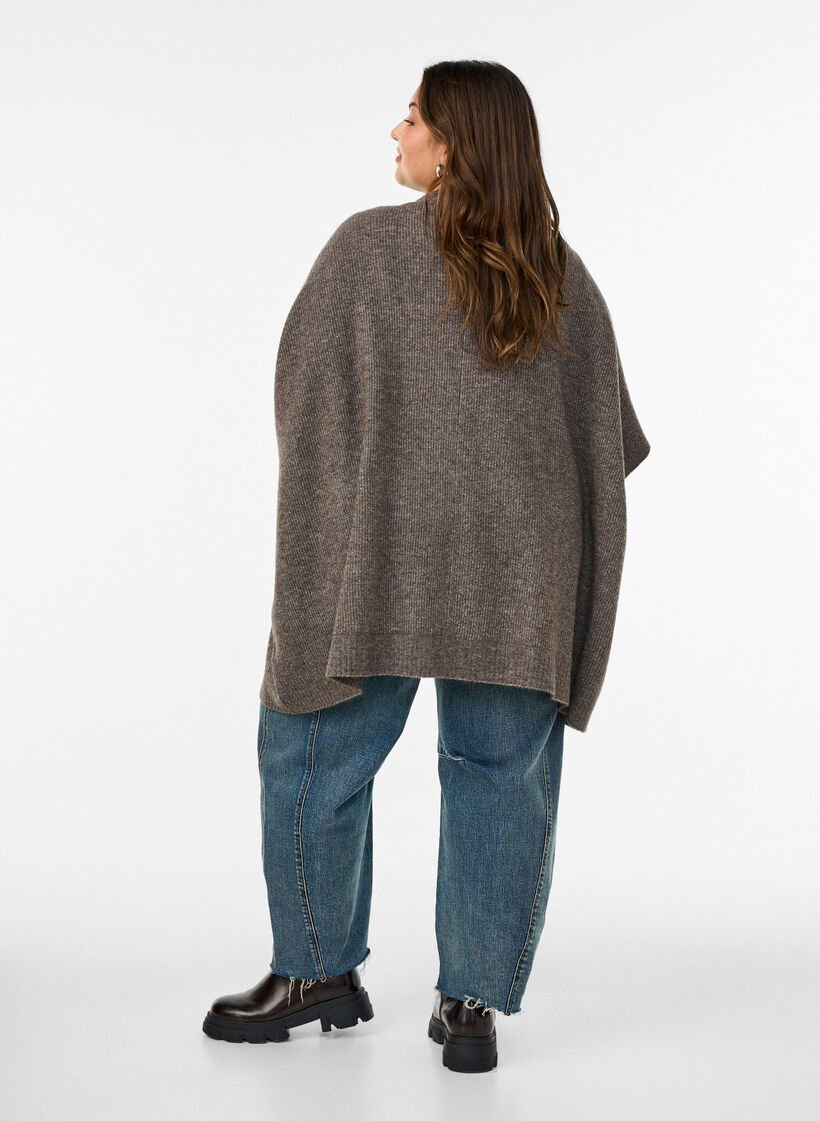 Cardigan met open voorkant en wijde mouwen, Bruin, Model image number 2