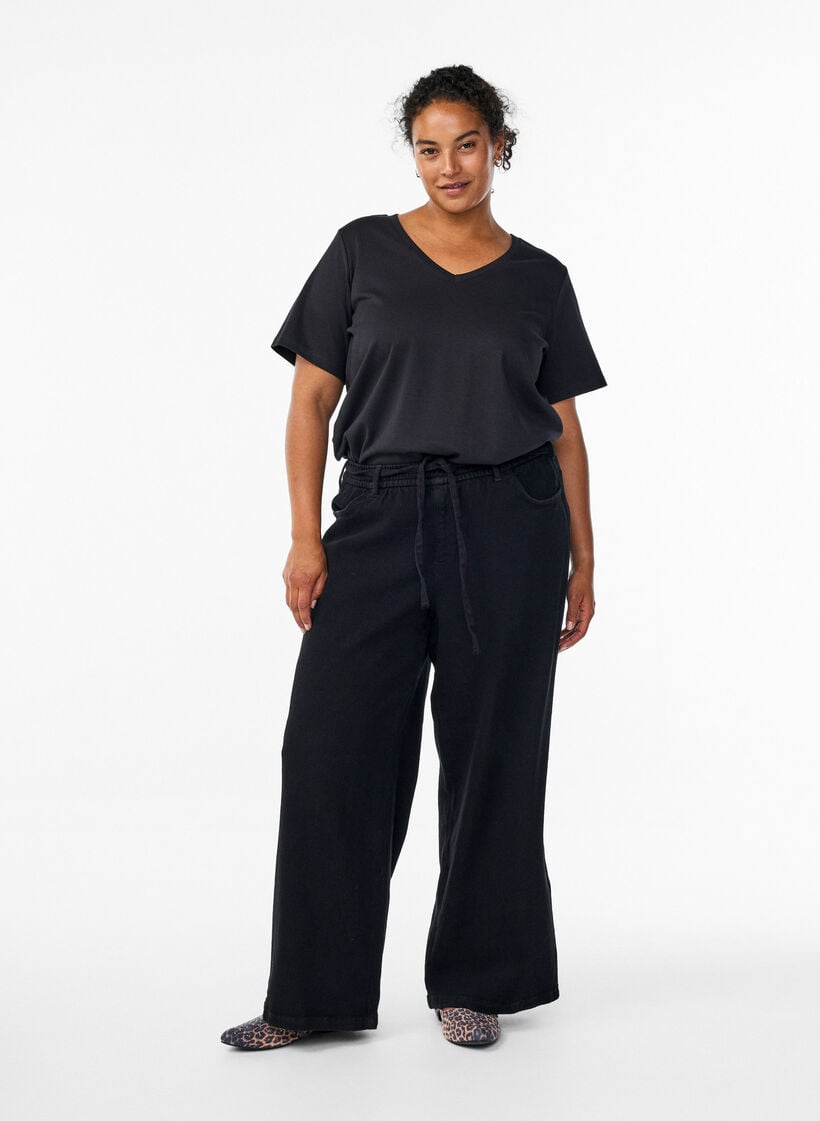Jean ample &agrave; ceinture &eacute;lastique et cordon de serrage, Noir, Model