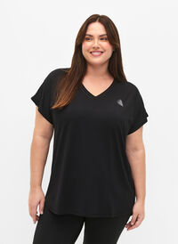 T-shirt de sport avec col en V, Black, Model