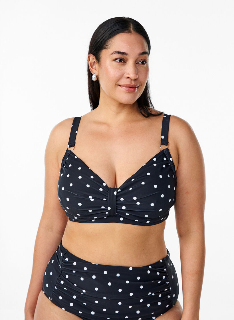 Haut de bikini avec armatures et imprim&eacute;, Noir, Model image number 0