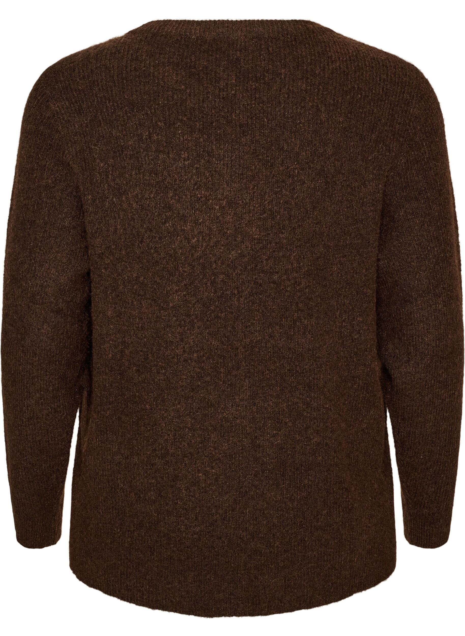 ZizziGem&ecirc;leerde gebreide blouse met ronde hals, Bruin, Packshot image number 1