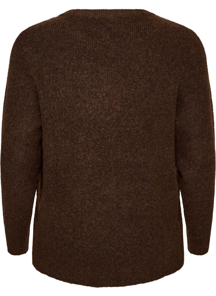 Gem&ecirc;leerde gebreide blouse met ronde hals, Bruin, Packshot image number 1