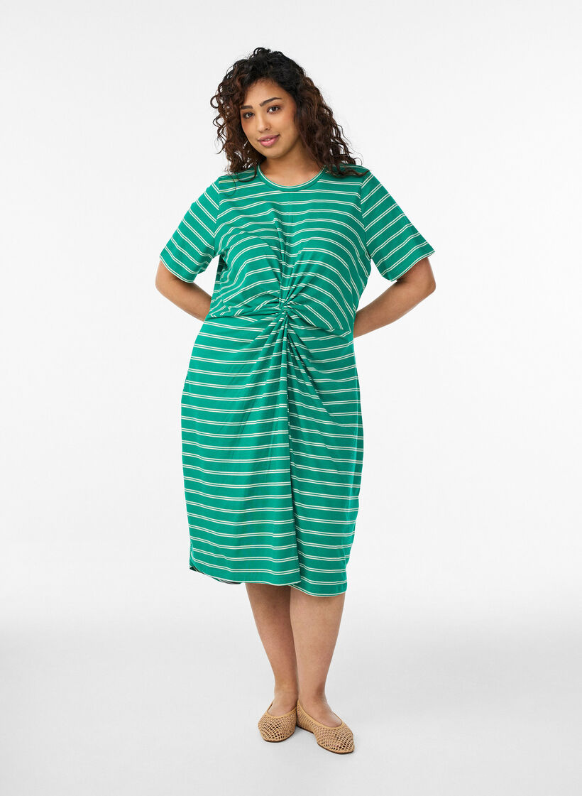 Katoenen jurk met twistdetail, Groen, Model image number 0