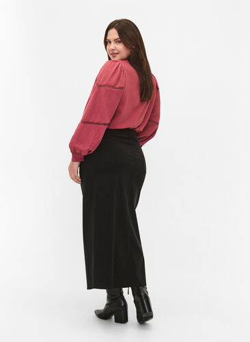 Lange rok met split aan de voorkant, Black, Model image number 1
