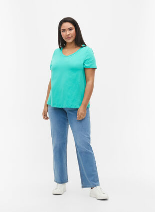 T-shirt en coton uni basique, Aqua Green, Model image number 2