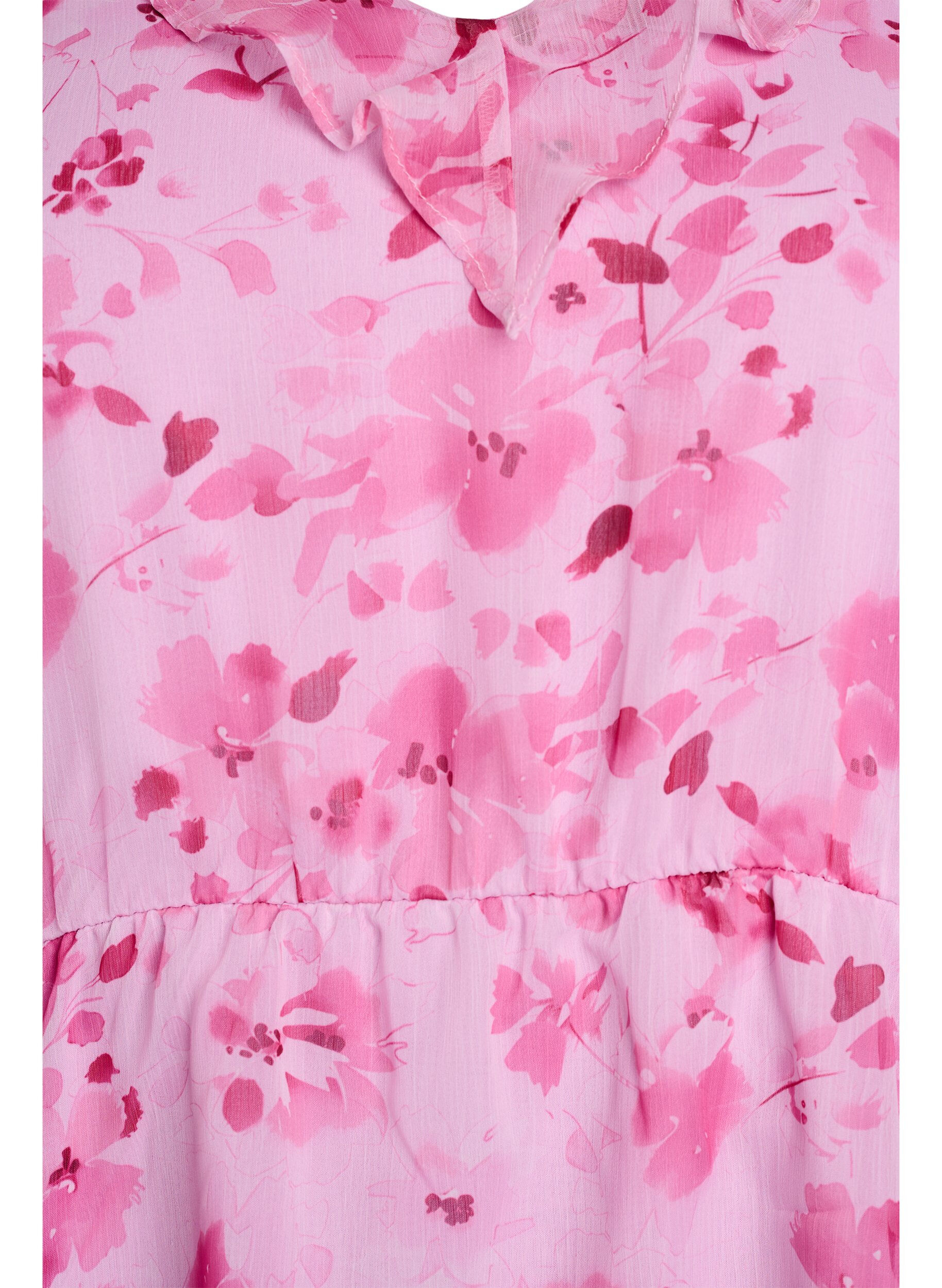 ZizziBloemenblouse met rucheskraag en peplum effect, Roze, Packshot image number 2