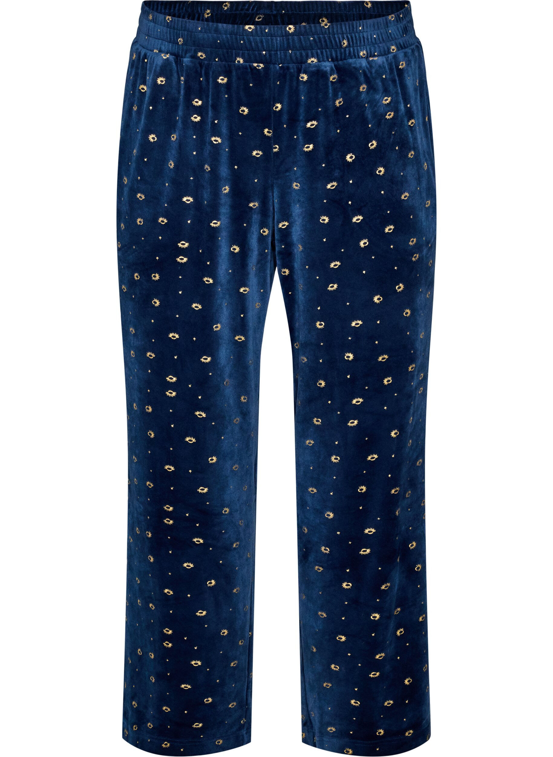 ZizziVelours pyjamabroek met all-over print, Blauw, Packshot image number 0