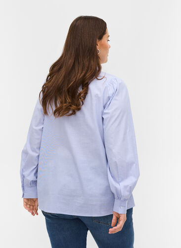 Chemise en coton à rayures, White/Blue stripe, Model image number 1