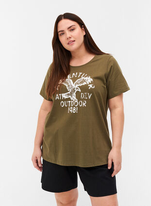 T-shirt en coton avec imprimé, Ivy Green, Model image number 0