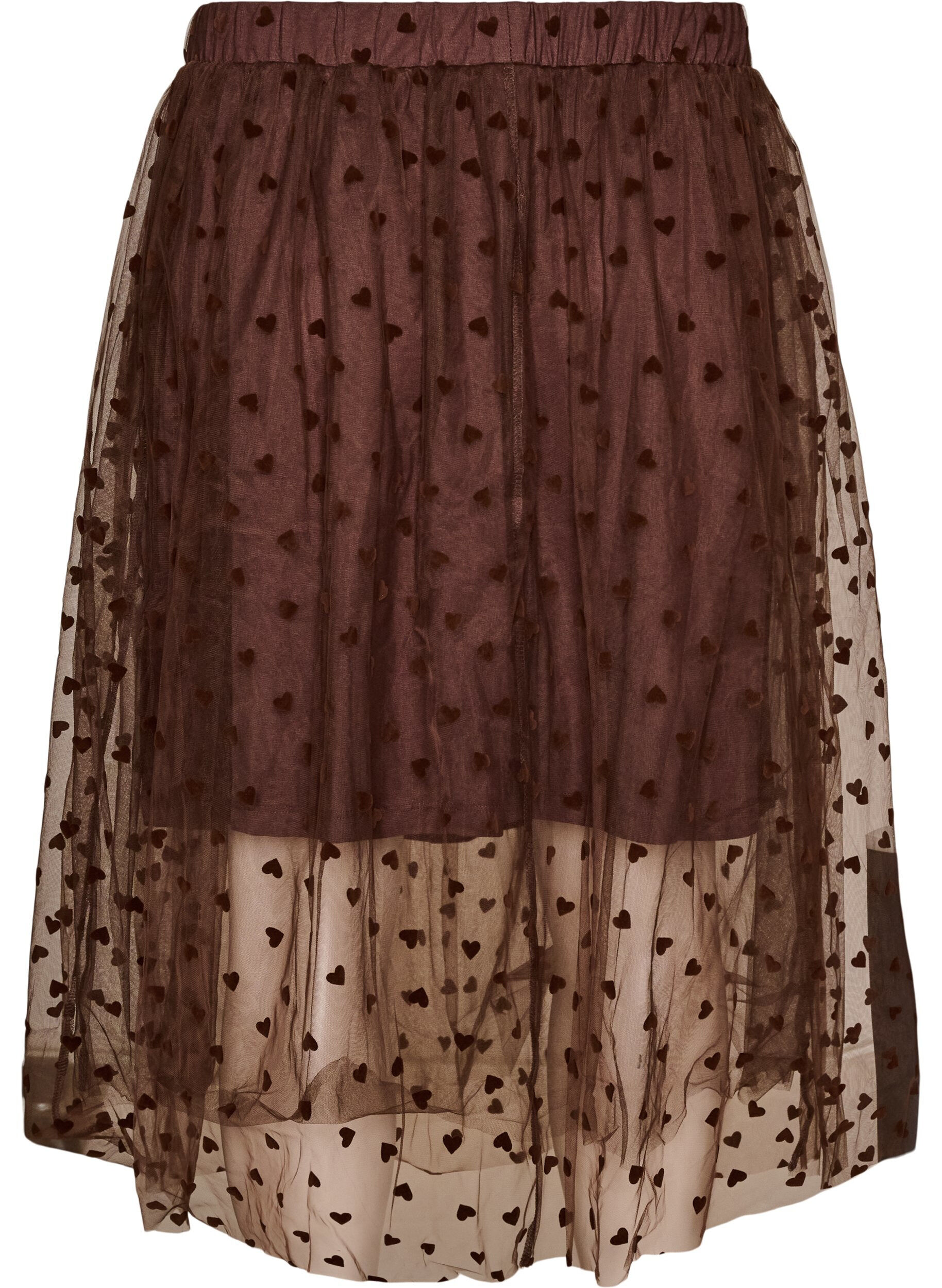 ZizziJupe midi en tulle avec des c&oelig;urs, Marron, Packshot image number 1