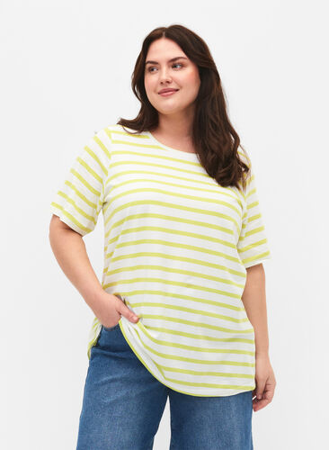 T-shirt en coton rayé, Wild Lime Stripes, Model image number 0