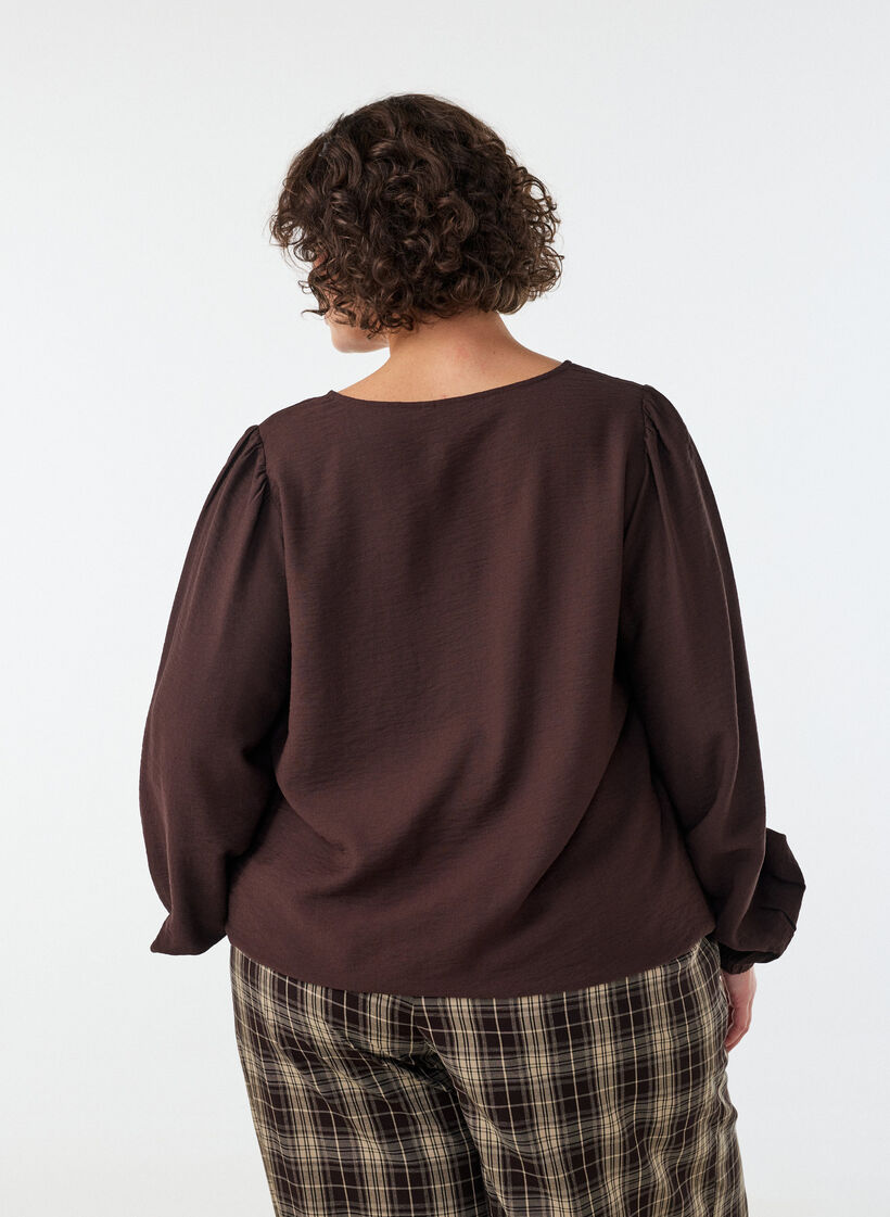 Viscose blouse met V-hals en ballonvormig silhouet, Bruin, Model image number 2