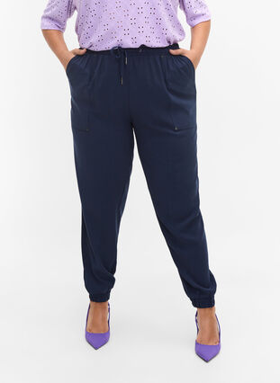 Pantalon avec poches et ourlet élastique, Navy Blazer, Model image number 1