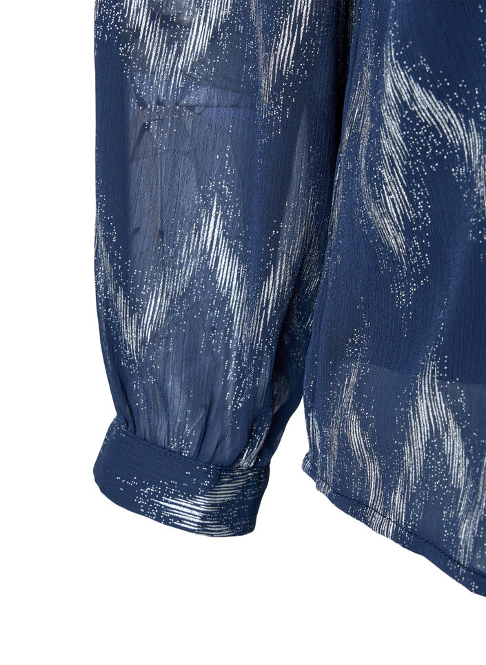 Bedrukte blouse met V-halslijn, Blauw, Packshot image number 2