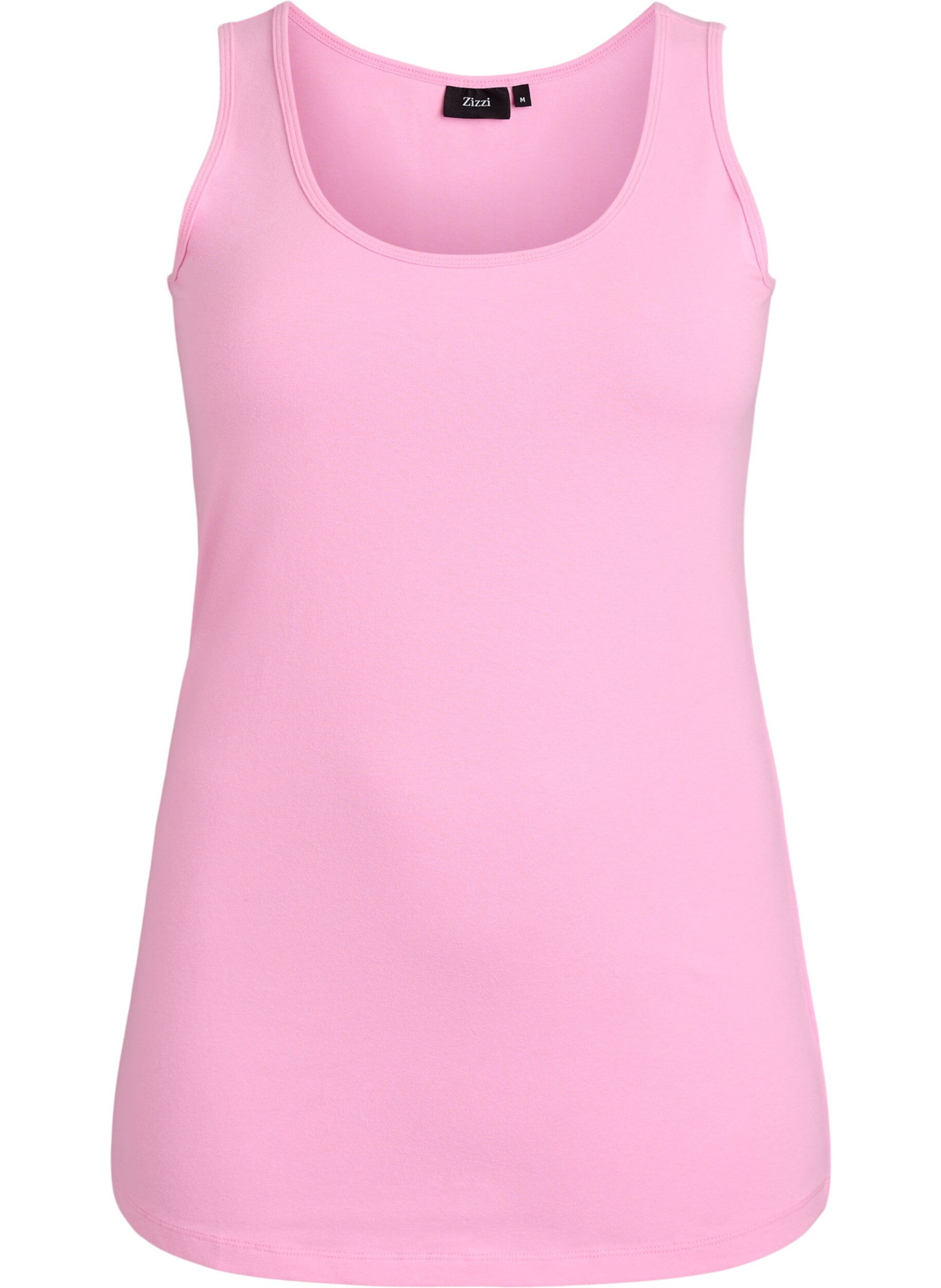 ZizziSolide kleur basis top in katoen, Roze, Packshot image number 0