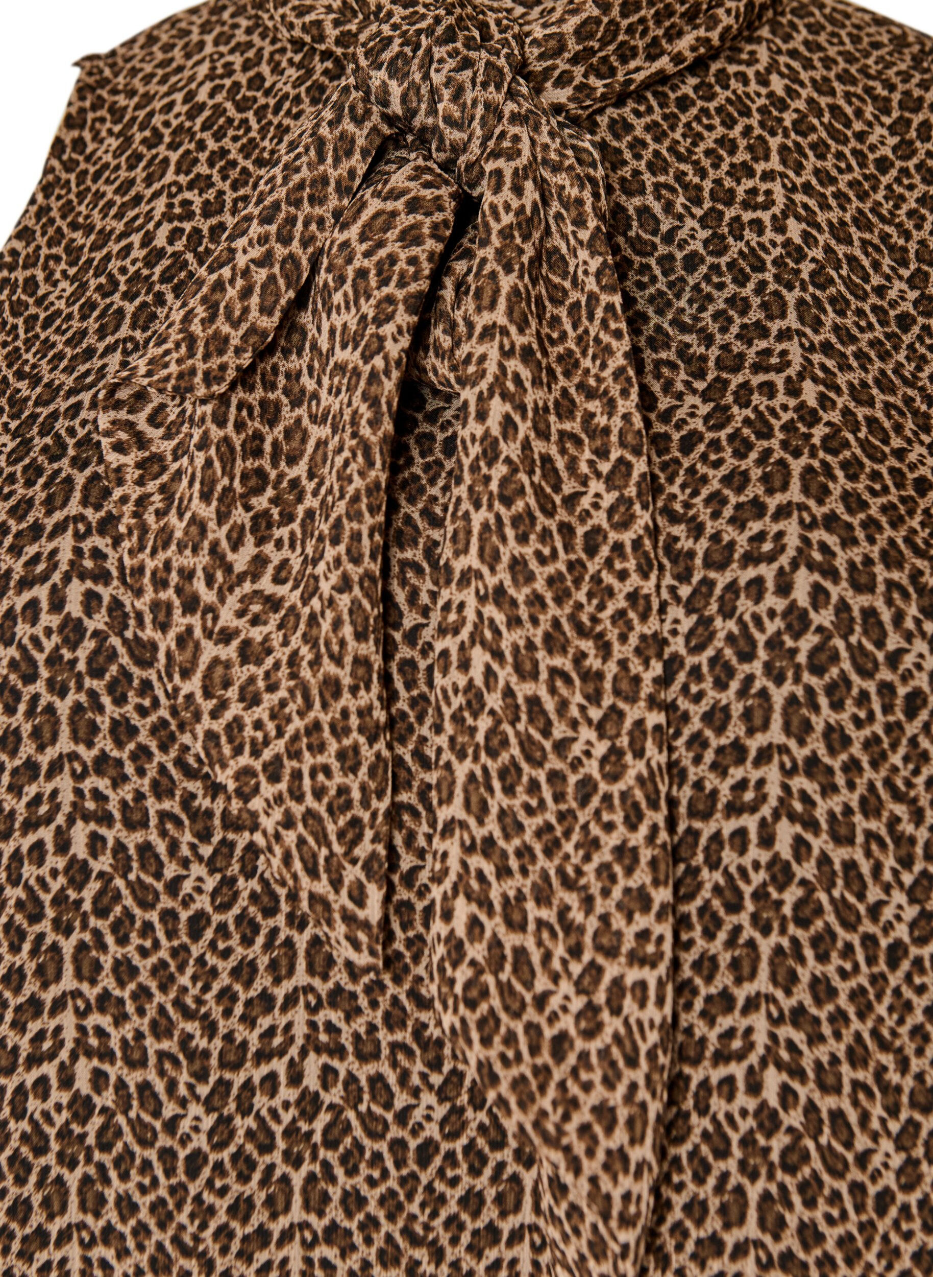ZizziMidi jurk in chiffon met luipaardprint en een strik in de taille, Bruin, Packshot image number 2