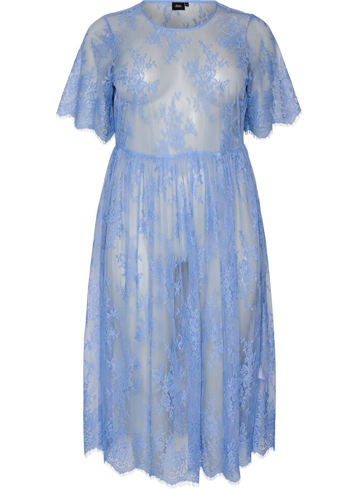 Robe mi-longue en dentelle transparente &agrave; manches courtes, Mauve, Packshot image number 0