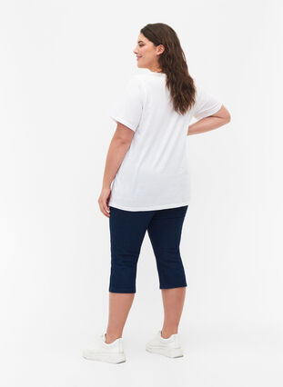 FLASH - denim capri broek met hoge taille en slanke pasvorm, Blue denim, Model image number 1