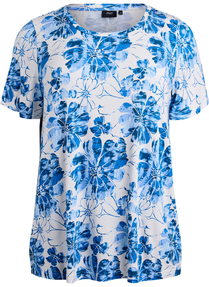 T-shirt met bloemenprint, Blauw, Packshot image number 0