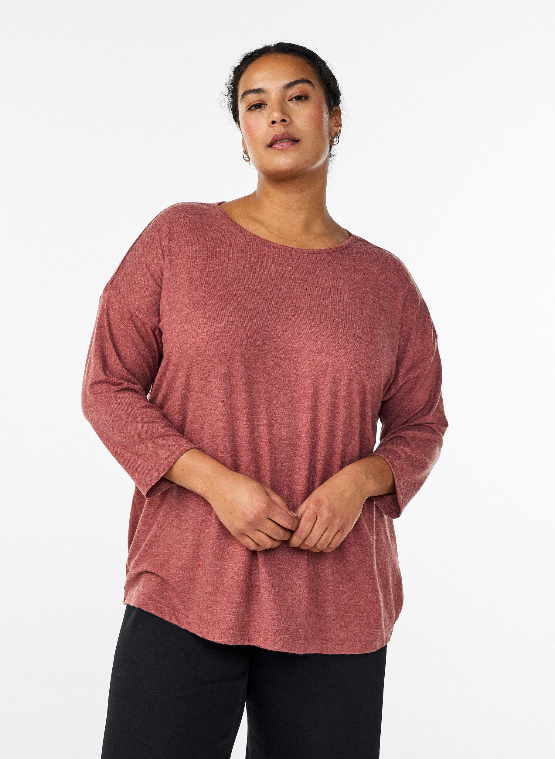 Blouse en jersey avec manches 3/4, Bordeaux, Model