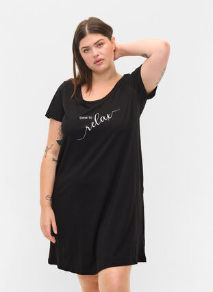 Chemise de nuit en coton à manches courtes , Black RELAX, Model image number 0
