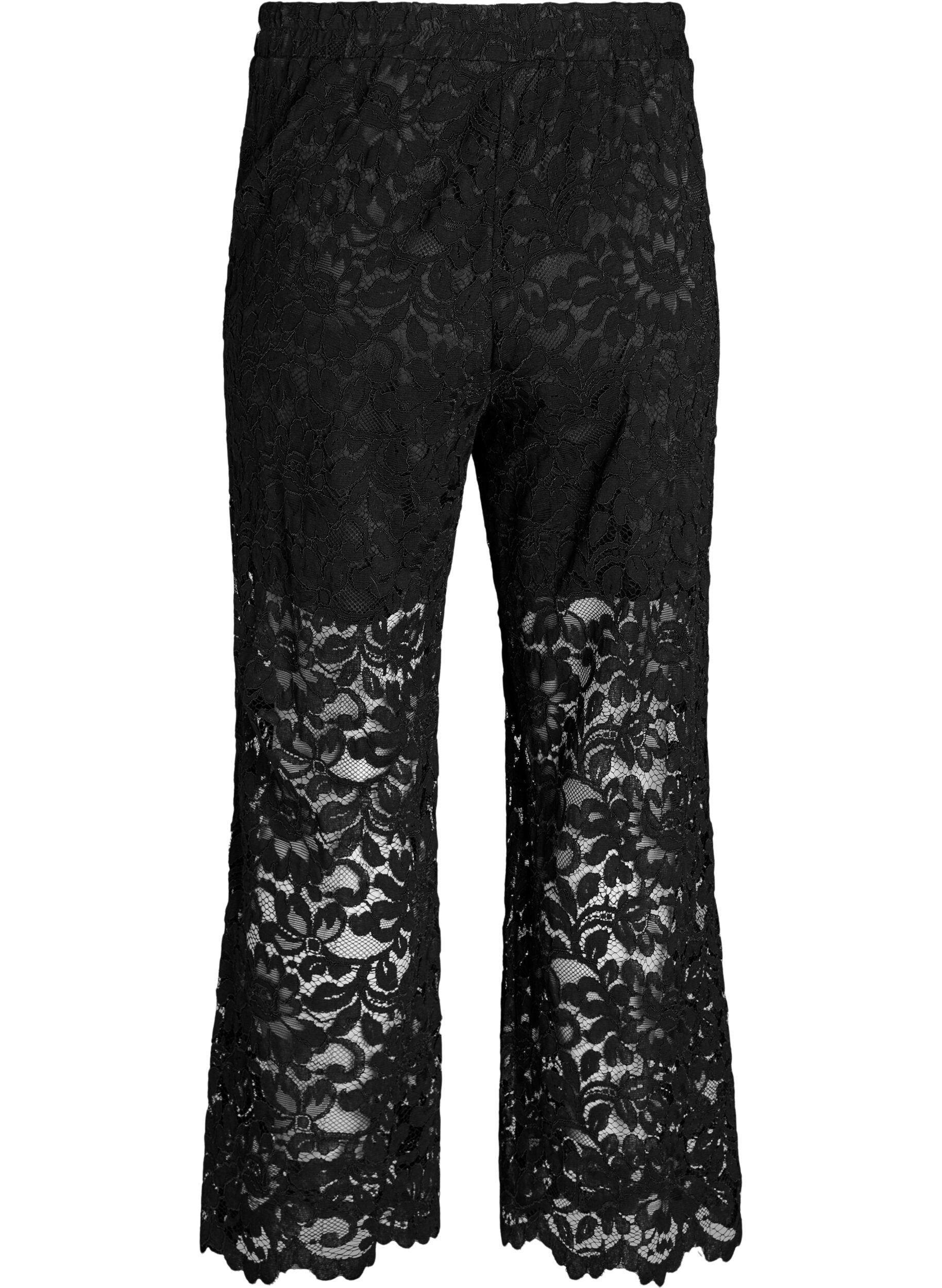 ZizziHoog getailleerde kanten broek met rechte pijpen, Zwart, Packshot image number 1