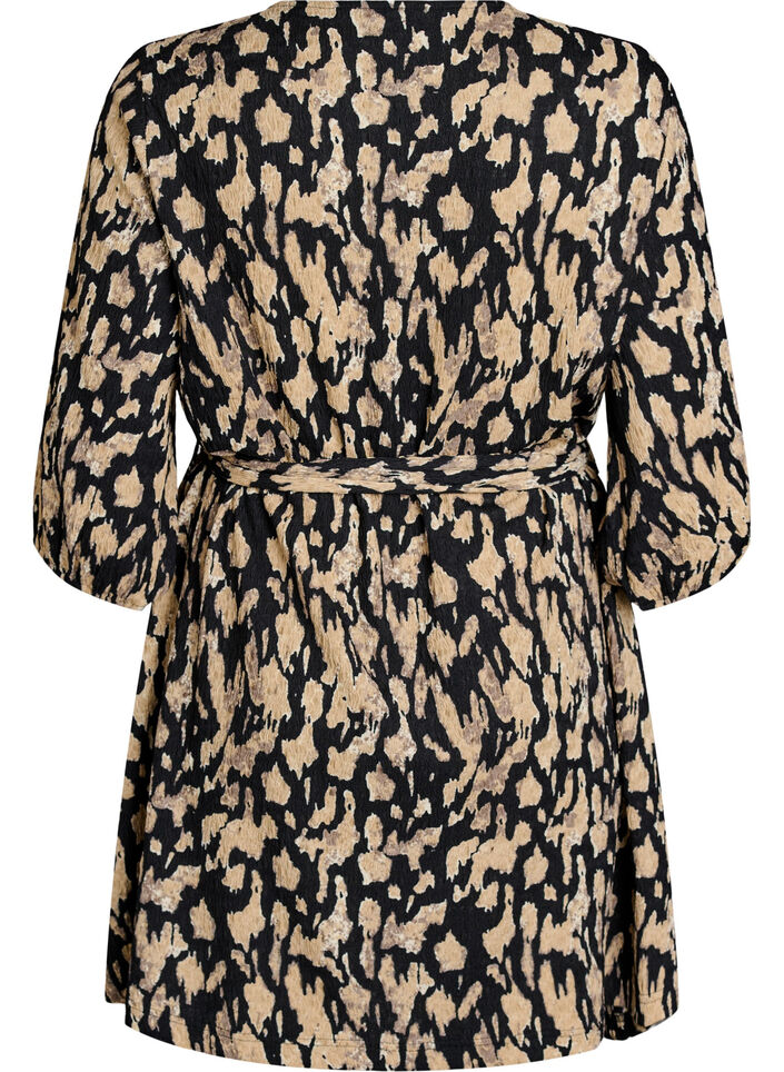 Robe courte avec manches 3/4 et motif, Noir, Packshot image number 1