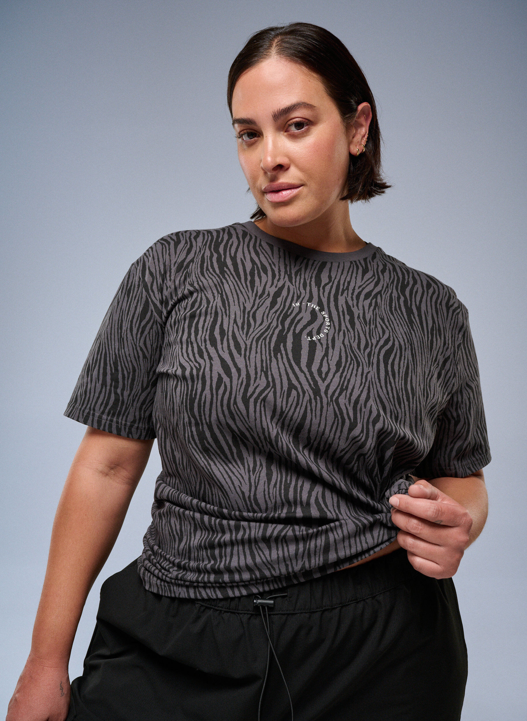 ZizziZebra print sport-T-shirt van biologisch katoen, Grijs, Image image number 0