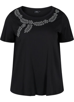 T-shirt à manches courtes avec pierres décoratives, Black Stone, Packshot image number 0