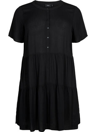 Robe en viscose à manches courtes en forme trapèze , Black, Packshot image number 0