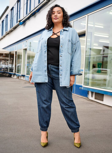 Jeans cargo avec poches, Dark blue denim, Image image number 0