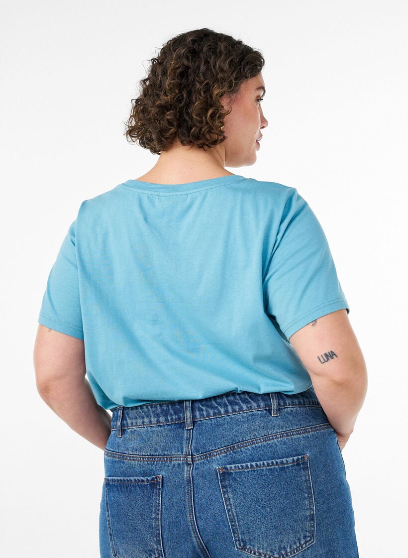 Katoenen T-shirt met print, Blauw, Model image number 2