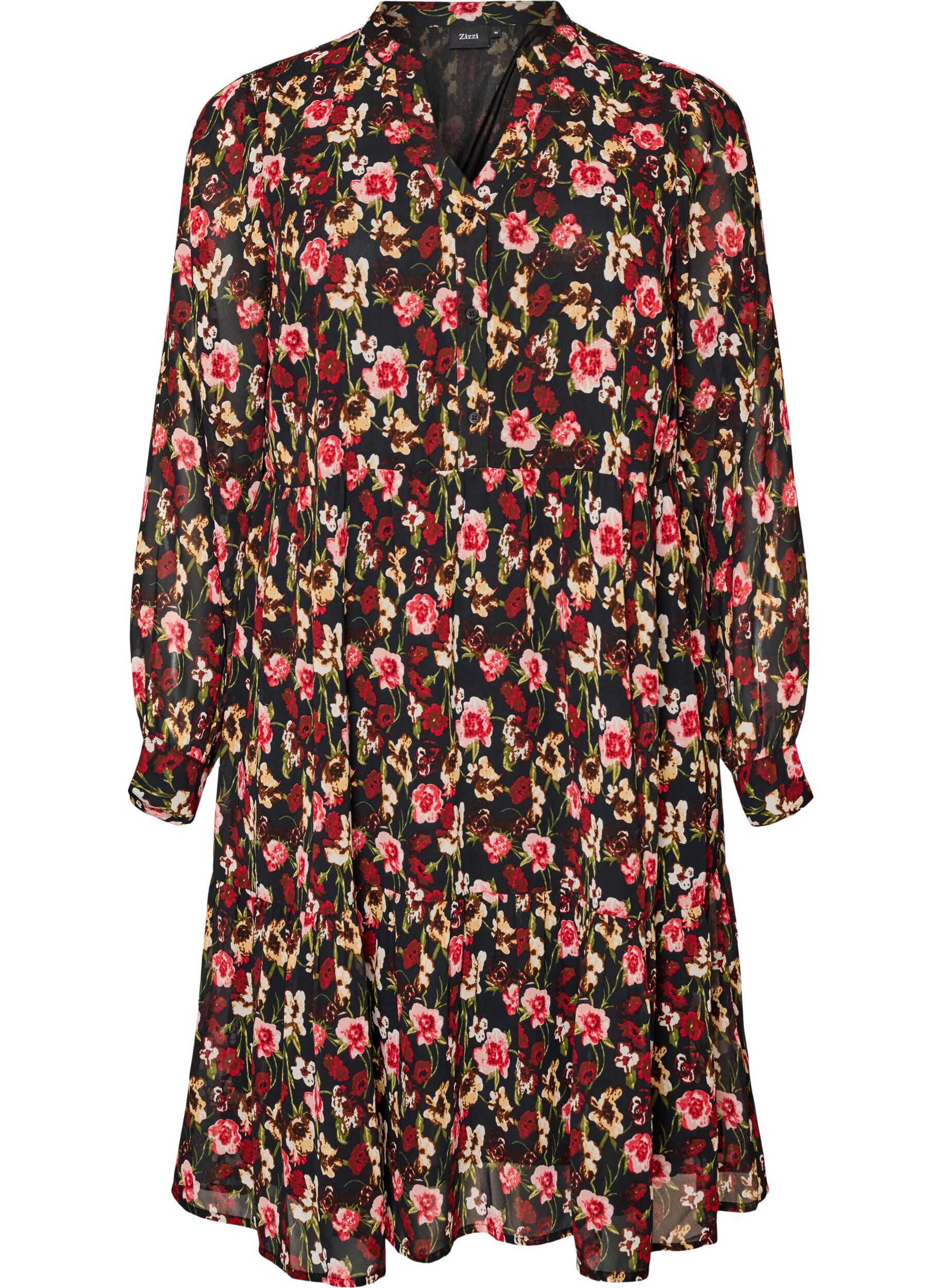 Robe &agrave; imprim&eacute; int&eacute;gral et volant superpos&eacute;