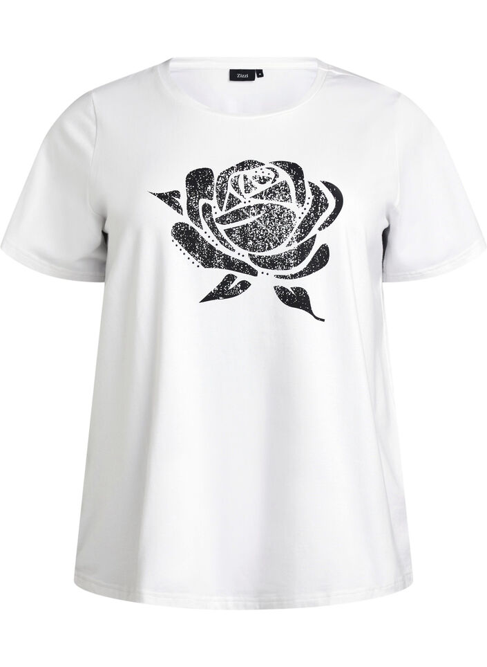 T-shirt en coton biologique avec imprimé floral, B. White w. Rose, Packshot image number 0