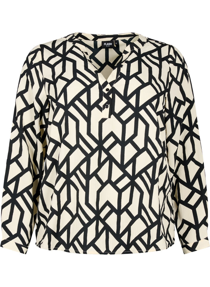 FLASH - Blouse met lange mouwen en print, Birch Black Graphic, Packshot image number 0