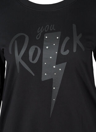 Katoenen sweatshirt met print op de borst, Black w. Black, Packshot image number 2