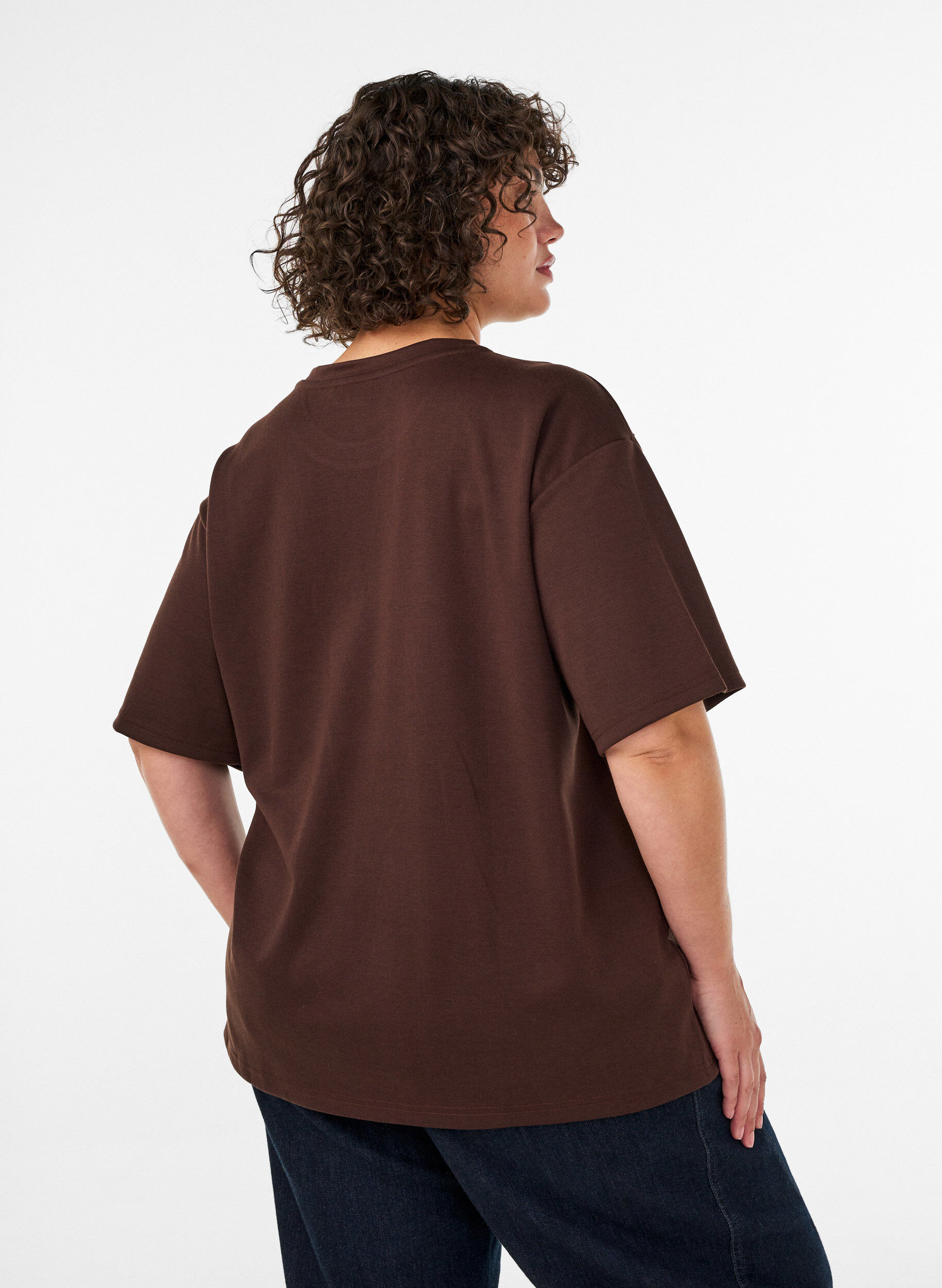 ZizziT-shirt met strass-steentjes en ronde hals, Bruin, Model image number 2