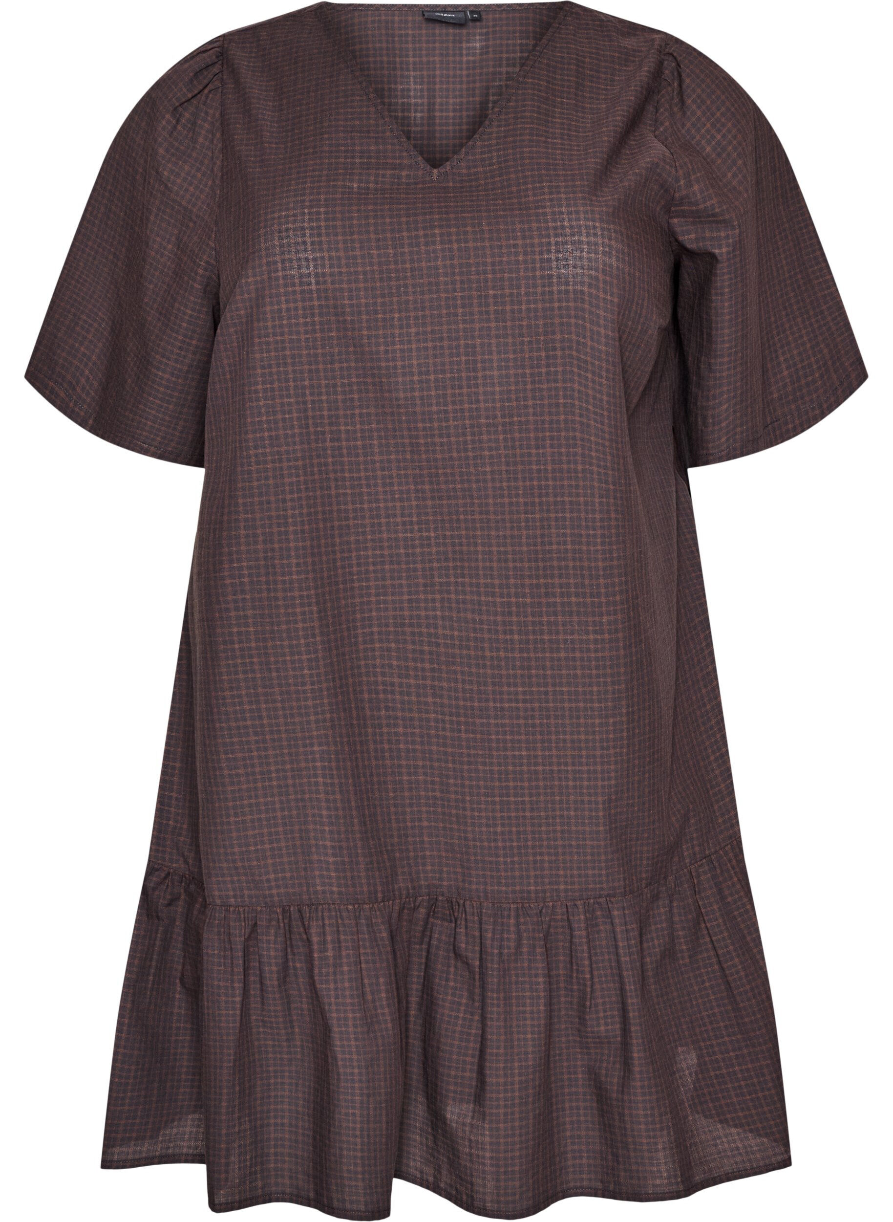 Robe courte &agrave; carreaux avec ourlet &agrave; volants