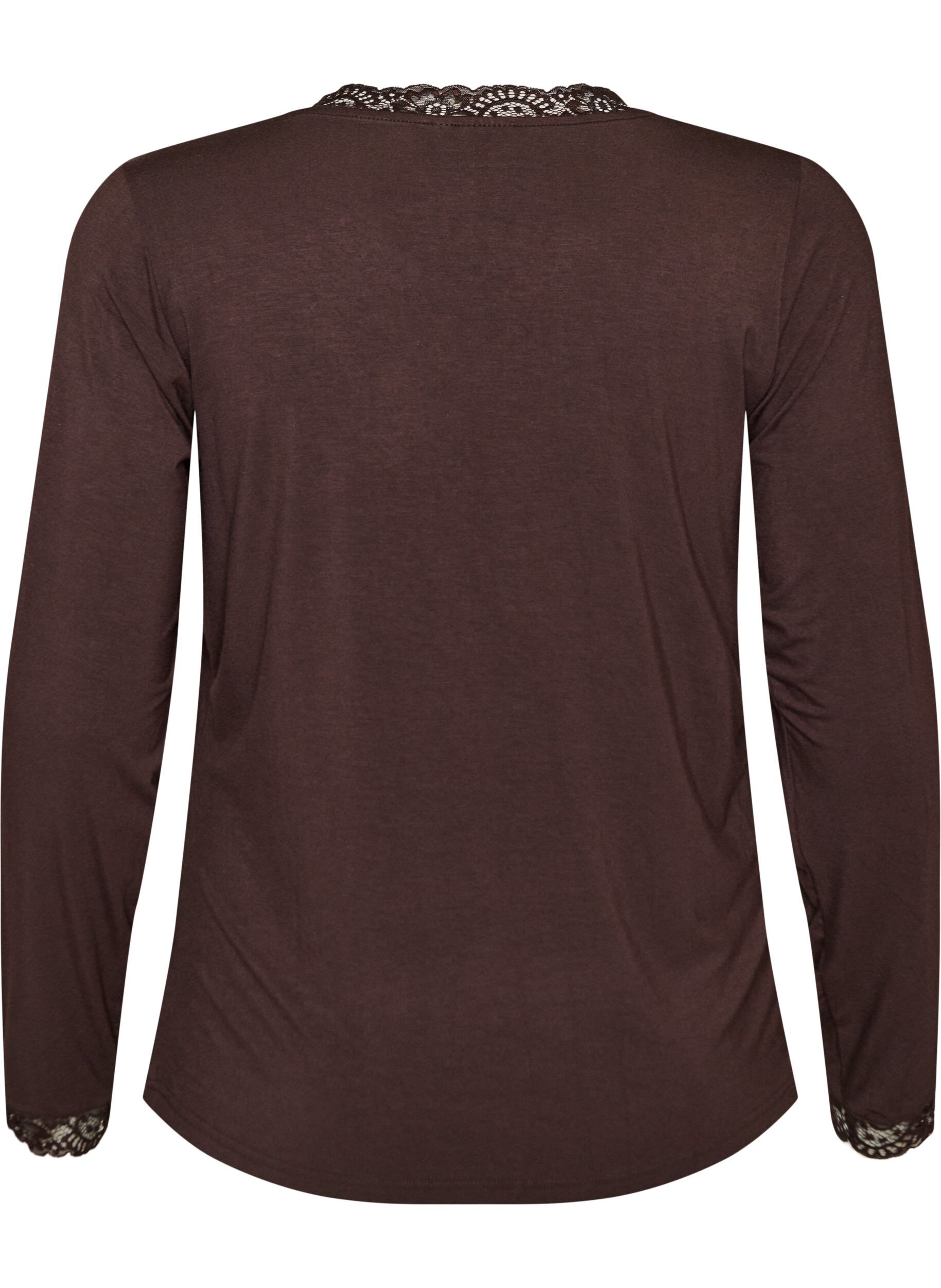 ZizziBlouse en viscose avec d&eacute;tails en dentelle et col en V, Marron, Packshot image number 1