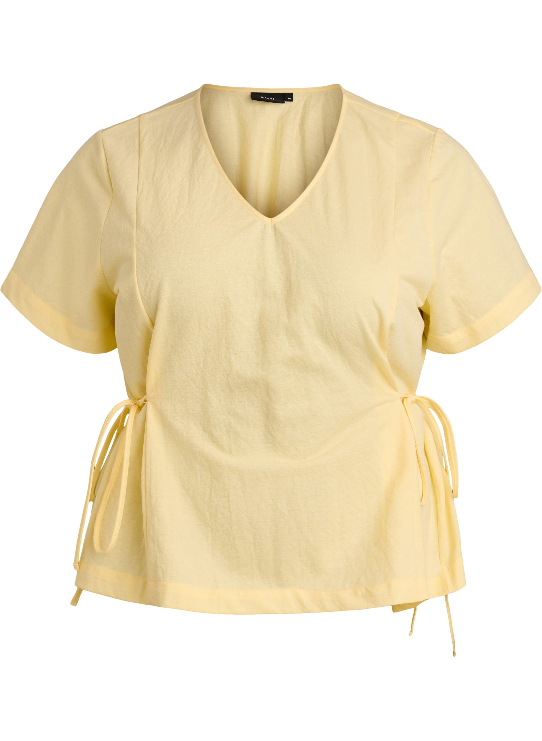 ZizziBlouse in een katoenmix met V-hals en striklint, Geel, Packshot image number 0