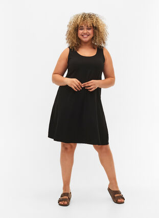 Mouwloze katoenen jurk met a-vorm, Black, Model image number 2
