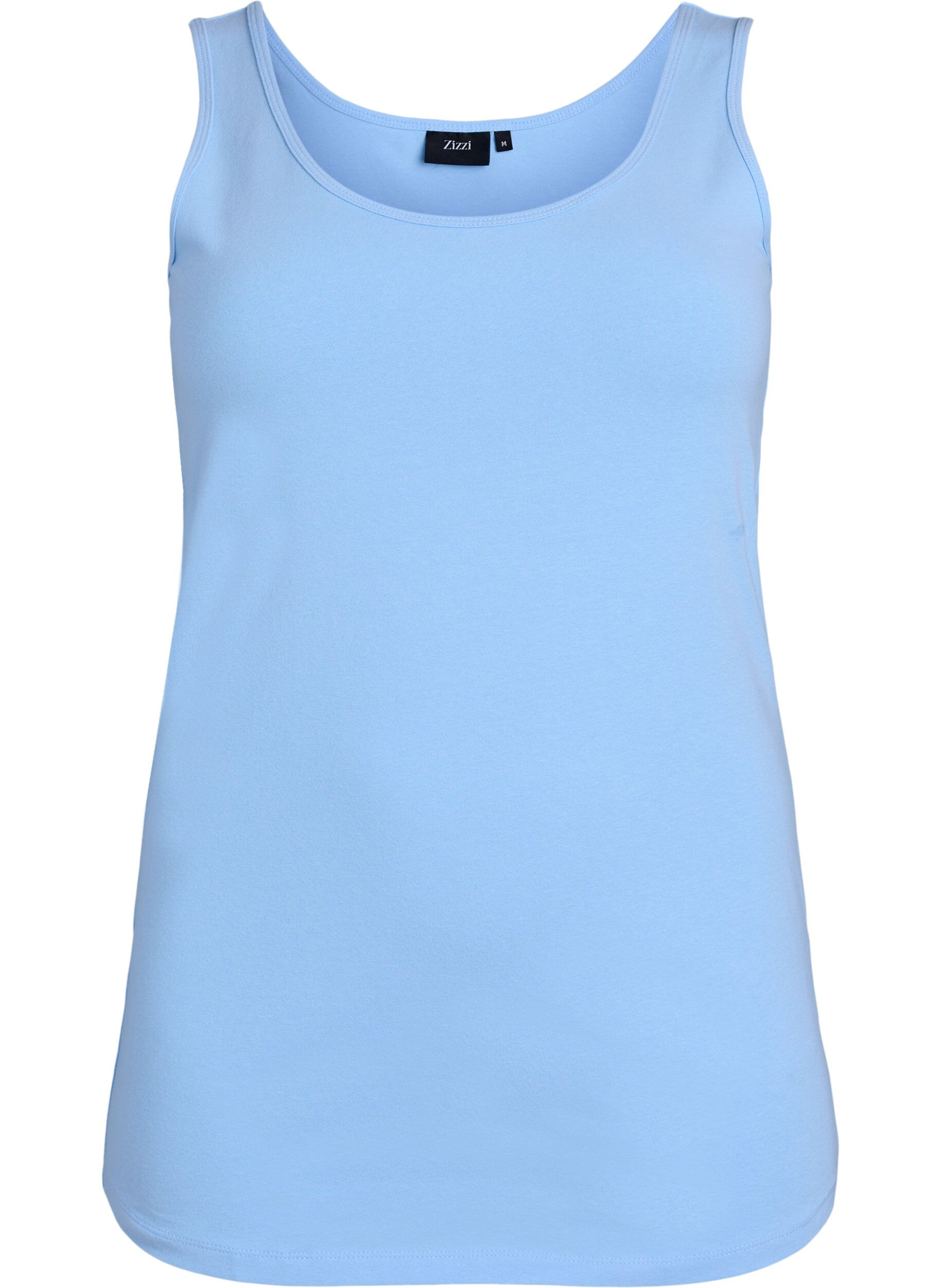 ZizziSolide kleur basis top in katoen, Blauw, Packshot image number 0