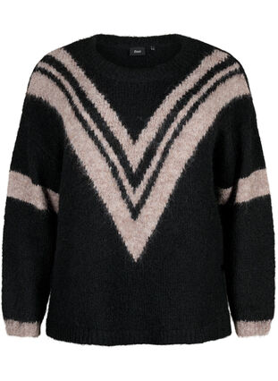Pull en tricot avec des détails rayés, Black Comb, Packshot image number 0