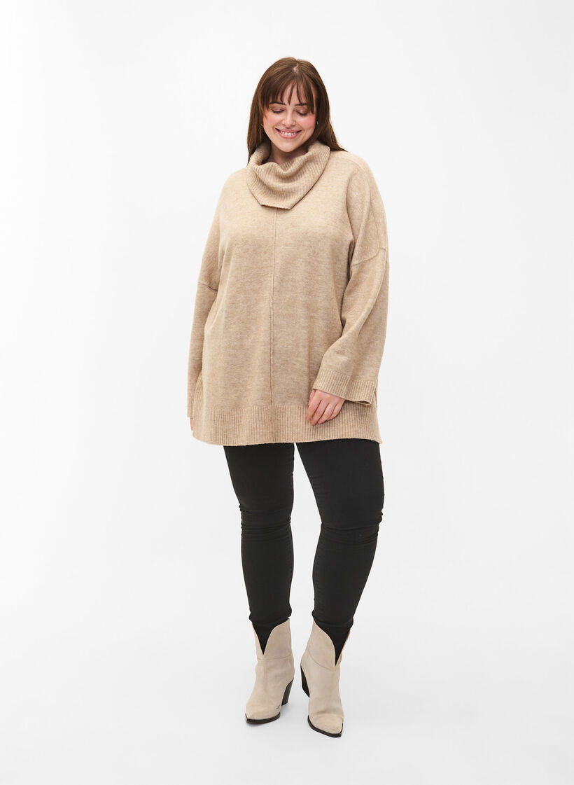 Pull en tricot mélangé avec col roulé, Simply Taupe Mel., Model image number 2